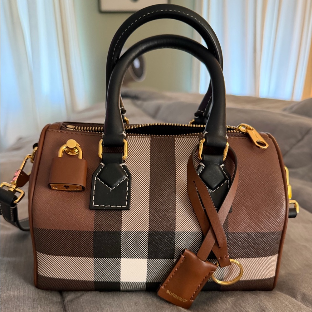 Burberry Check Bowling Top-Handle Bag